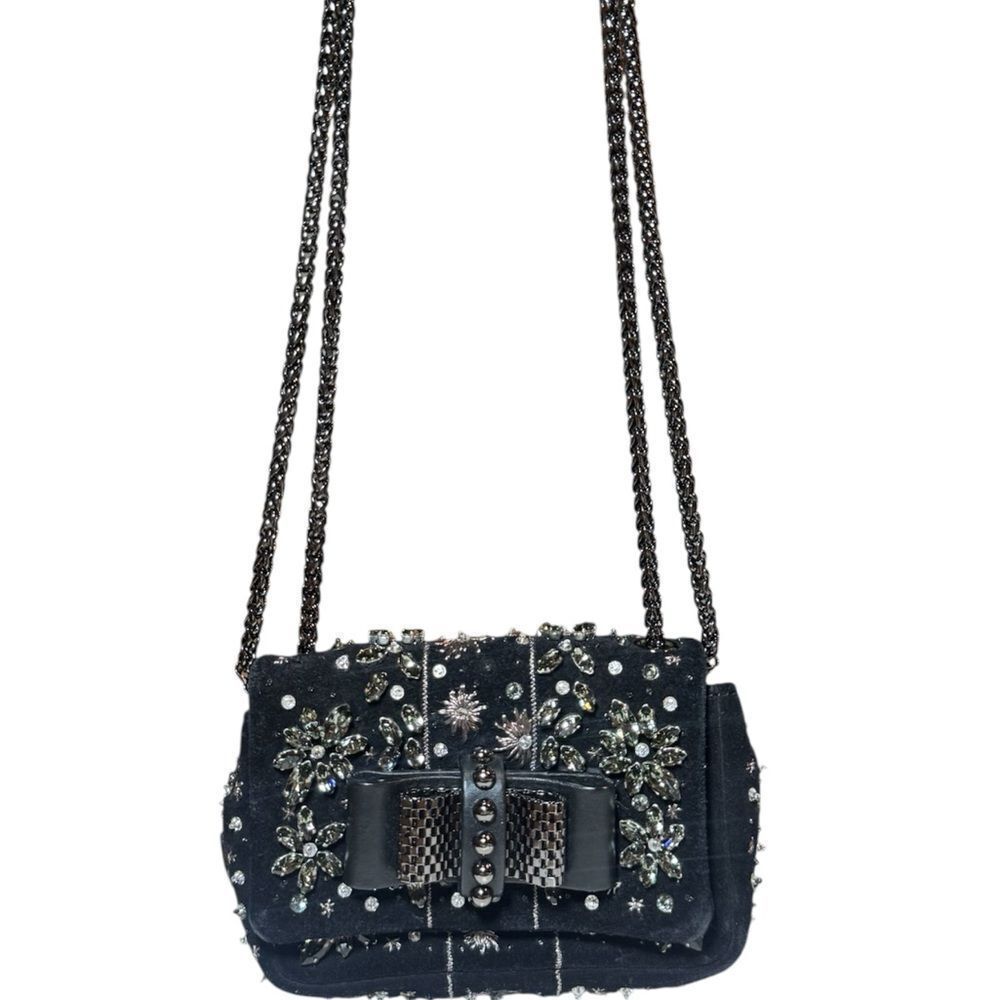 CHRISTIAN LOUBOUTIN Black Suede Sweet Charity Embellished Crossbody Evening Bag - Picture 4 of 15